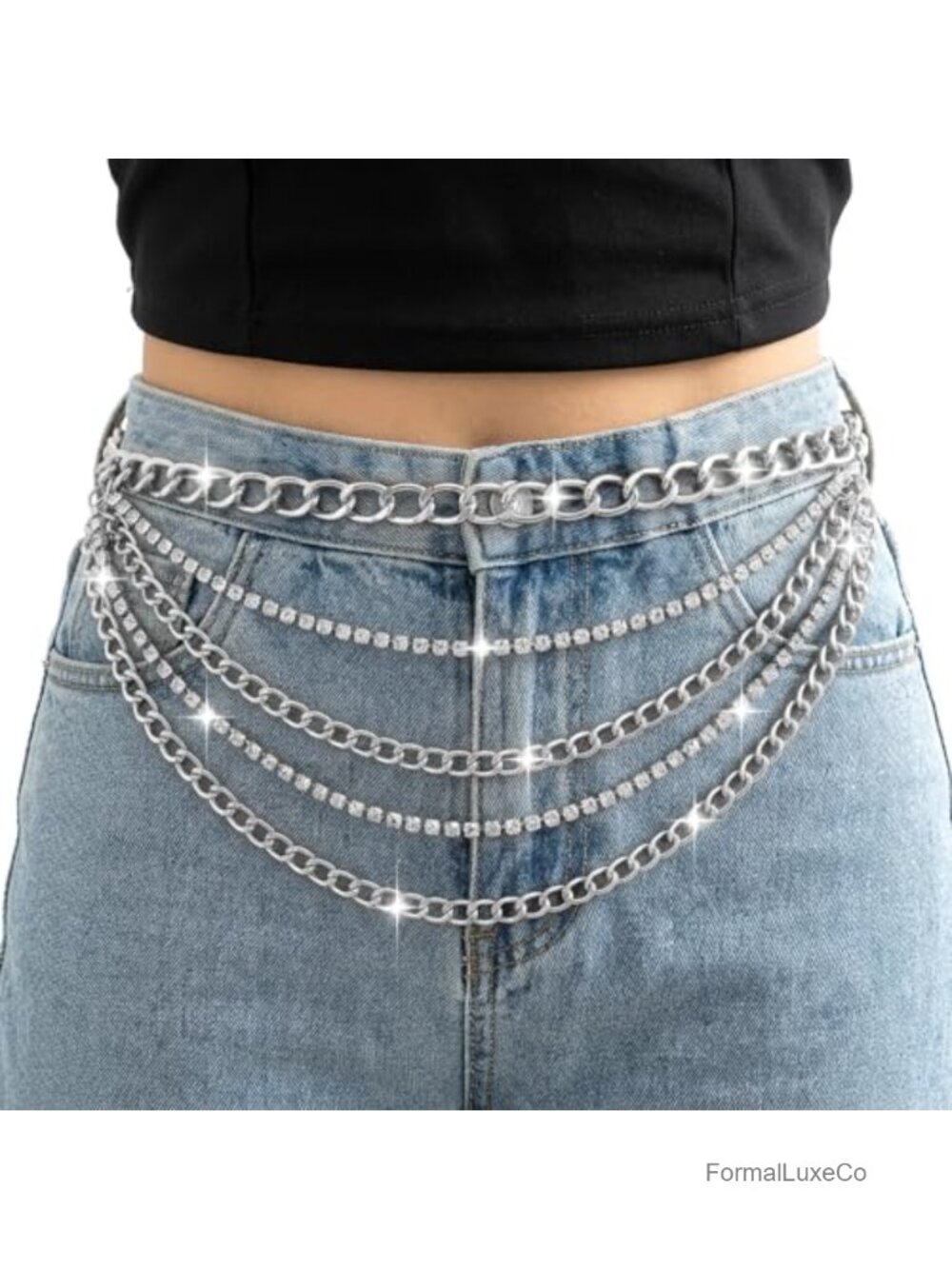 Rhinestone Waist Chain Belt Multi-Layer Metal Body Jewelry Clasp Adjustable